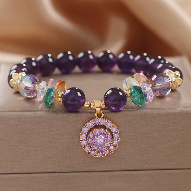 Buddha Stones Amethyst Green Crystal Spiritual Awareness Bracelet