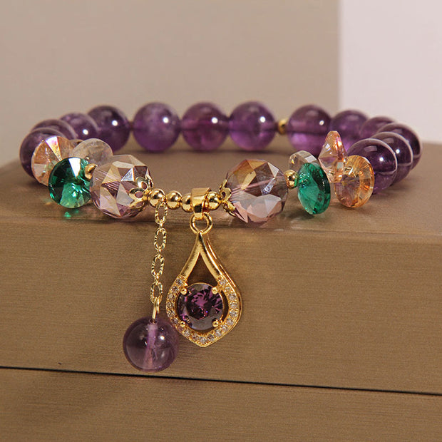 Buddha Stones Amethyst Green Crystal Citrine White Crystal Spiritual Awareness Bracelet