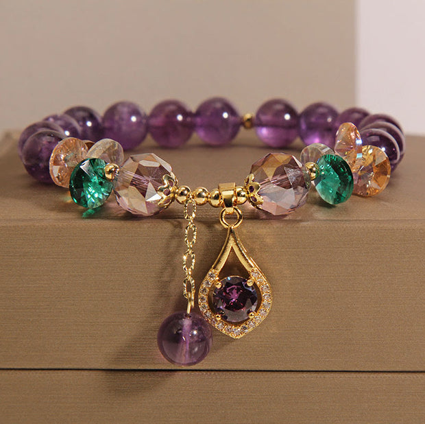 Buddha Stones Amethyst Green Crystal Citrine White Crystal Spiritual Awareness Bracelet Bracelet BS Amethyst(Wrist Circumference: 14-16cm)