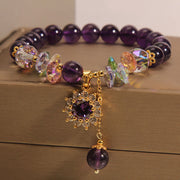 Buddha Stones Amethyst Green Crystal Citrine White Crystal Sunflower Spiritual Awareness Bracelet