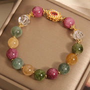 Buddha Stones Tourmaline Pearl Pink Crystal White Crystal Wisdom Bracelet Bracelet BS 3