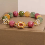 Buddha Stones Tourmaline Pearl Pink Crystal White Crystal Wisdom Bracelet