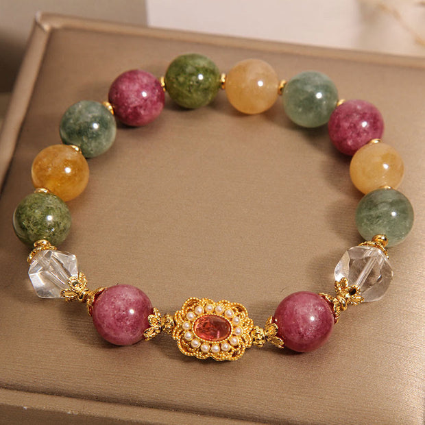 Buddha Stones Tourmaline Pearl Pink Crystal White Crystal Wisdom Bracelet Bracelet BS 1