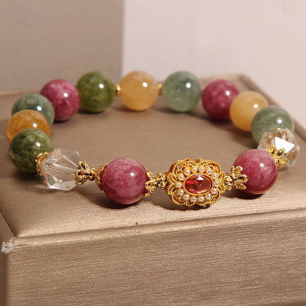 Buddha Stones Tourmaline Pearl Pink Crystal White Crystal Wisdom Bracelet Bracelet BS 2