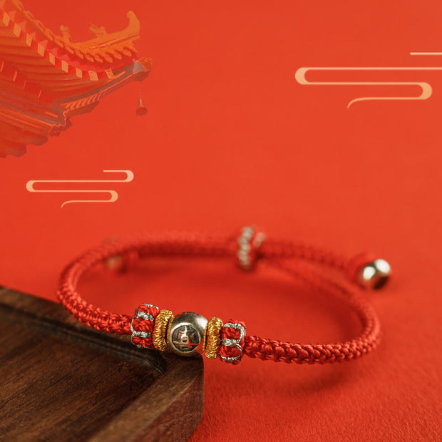 Buddha Stones Red String Chinese Characters Protection Bracelet Bracelet BS 21