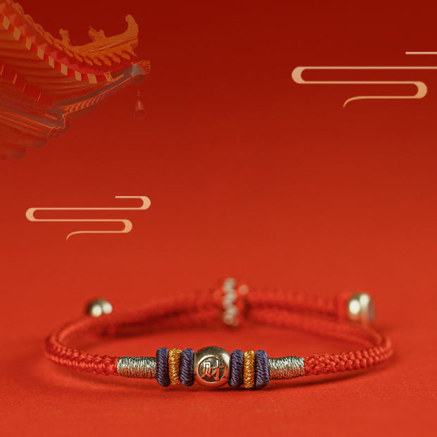 Buddha Stones Red String Chinese Characters Protection Bracelet Bracelet BS 18