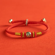 Buddha Stones Red String Chinese Characters Protection Bracelet Bracelet BS 925 Sterling Silver-Ji 18-19cm