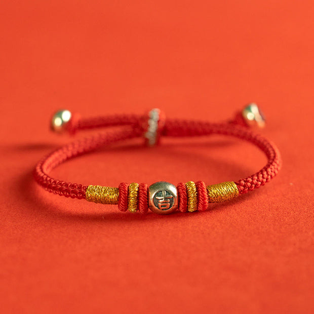 Buddha Stones Red String Chinese Characters Protection Bracelet Bracelet BS 925 Sterling Silver-Ji 18-19cm