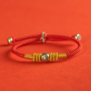 Buddha Stones Red String Chinese Characters Protection Bracelet Bracelet BS 925 Sterling Silver-Fu 18-19cm