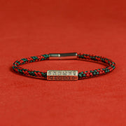 Buddha Stones Red String Black String Six True Words 925 Sterling Silver Luck Bracelet Bracelet BS Red Green 19cm