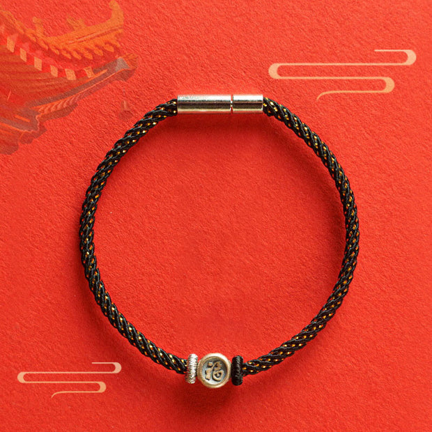 FREE Today: Luck Fortune Braided String 925 Sterling Silver Fu Character Bracelet