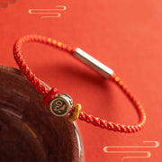 Buddha Stones Red String Black String 925 Sterling Silver Fu Character Faith Bracelet