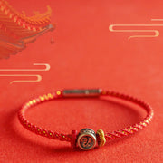 Buddha Stones Red String Black String 925 Sterling Silver Fu Character Faith Bracelet