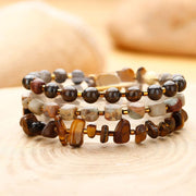 Buddha Stones Bronzite Emperor Stone Tiger Eye Determination Triple Wrap Bracelet Bracelet BS Bronzite Emperor Stone Tiger Eye(Wrist Circumference: 14-16cm)