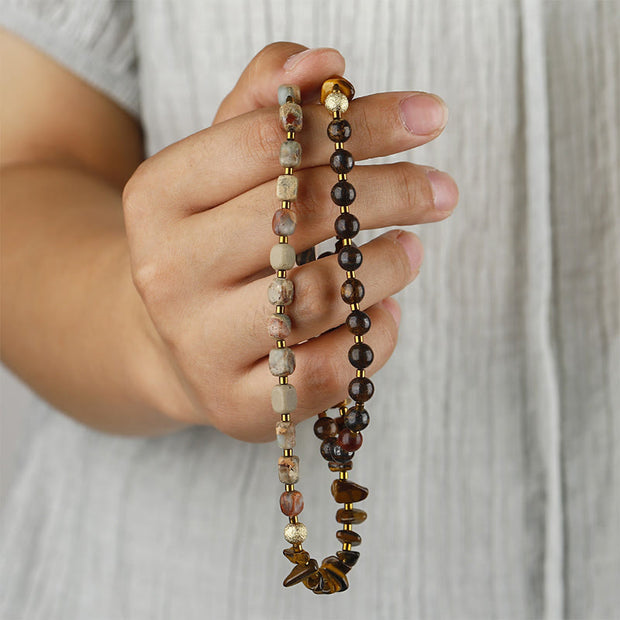 Buddha Stones Bronzite Emperor Stone Tiger Eye Determination Triple Wrap Bracelet Bracelet BS 4