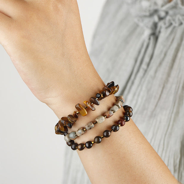 Buddha Stones Bronzite Emperor Stone Tiger Eye Determination Triple Wrap Bracelet Bracelet BS 3