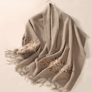 Buddha Stones Wool Shawl Begonia Embroidery Tassel Winter Cozy Travel Scarf Wrap Shawl BS 2