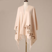 Buddha Stones Wool Shawl Begonia Embroidery Tassel Winter Cozy Travel Scarf Wrap Shawl BS 8