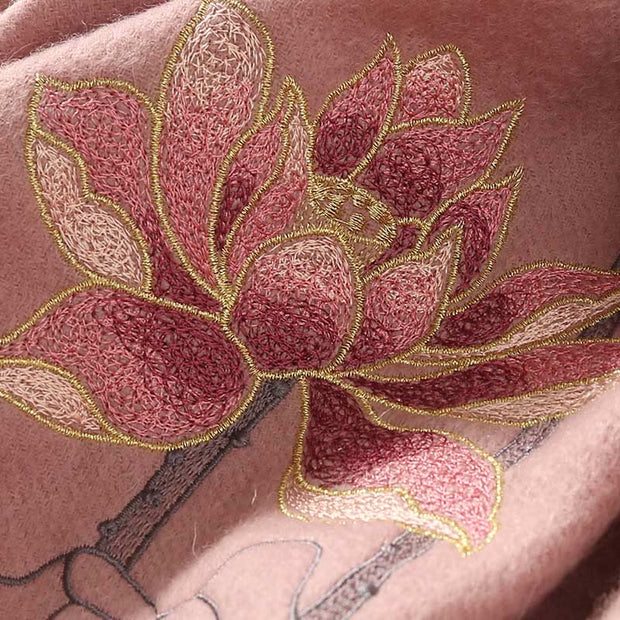 Buddha Stones Wool Shawl Lotus Embroidery Tassel Winter Cozy Travel Scarf Wrap Shawl BS 8