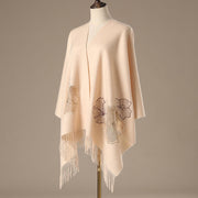 Buddha Stones Wool Shawl Lotus Leaf Embroidery Tassel Winter Cozy Travel Scarf Wrap Shawl BS PeachPuff 200*60cm