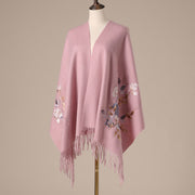 Buddha Stones Wool Shawl Weiyang Flower Embroidery Tassel Winter Cozy Travel Scarf Wrap Shawl BS LightPink 200*60cm