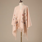 Buddha Stones Wool Shawl Weiyang Flower Embroidery Tassel Winter Cozy Travel Scarf Wrap Shawl BS PeachPuff 200*60cm