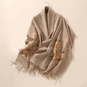 Buddha Stones Wool Shawl Weiyang Flower Embroidery Tassel Winter Cozy Travel Scarf Wrap Shawl BS 6