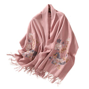 Buddha Stones Wool Shawl Weiyang Flower Embroidery Tassel Winter Cozy Travel Scarf Wrap