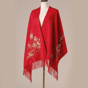 Buddha Stones Wool Shawl Flowers Leaves Embroidery Tassel Winter Cozy Travel Scarf Wrap Shawl BS 1