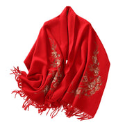 Buddha Stones Wool Shawl Flowers Leaves Embroidery Tassel Winter Cozy Travel Scarf Wrap