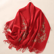 Buddha Stones Wool Shawl Flowers Leaves Embroidery Tassel Winter Cozy Travel Scarf Wrap Shawl BS 2