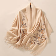 Buddha Stones Wool Shawl Flowers Leaves Embroidery Tassel Winter Cozy Travel Scarf Wrap