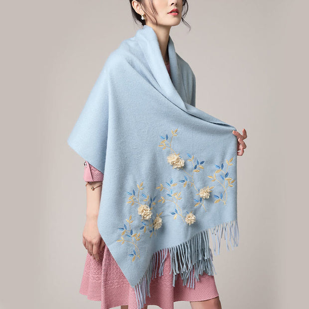 Buddha Stones Wool Shawl 3D Floral Embroidery Tassel Winter Cozy Travel Scarf Wrap Shawl BS 13