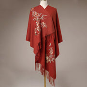 Buddha Stones Wool Shawl Red Flower Gold Sequins Embroidery Tassel Winter Cozy Travel Scarf Wrap Shawl BS 2