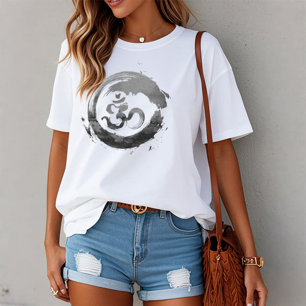 Buddha Stones Om Lotus Cotton Tee T-shirt T-Shirts BS 6