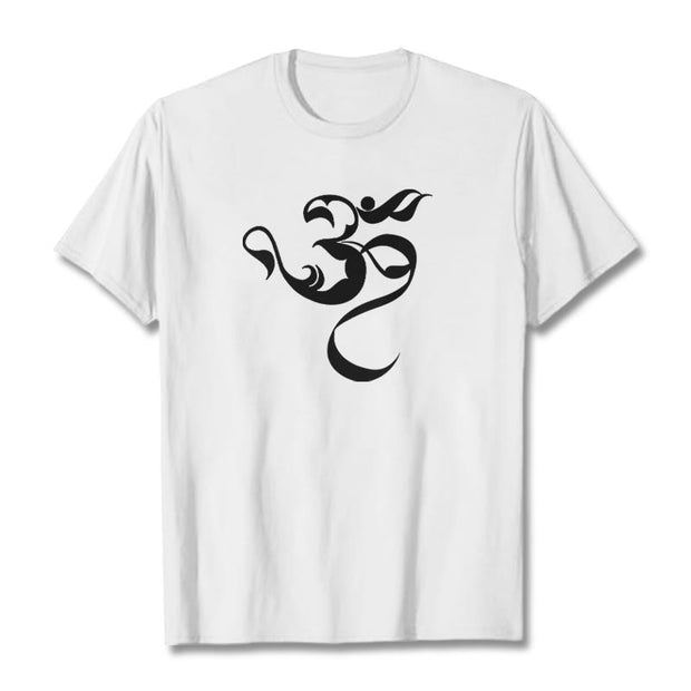 Buddha Stones Om Figure Design Cotton Tee T-shirt T-Shirts BS White 2XL