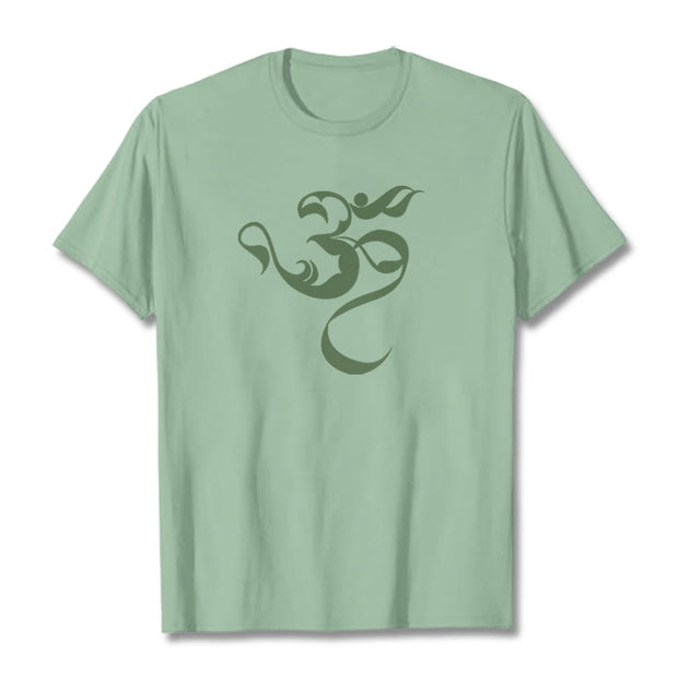 Buddha Stones Om Figure Design Cotton Tee T-shirt T-Shirts BS PaleGreen 2XL