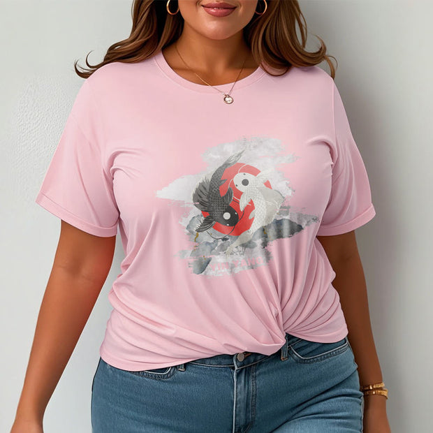 Buddha Stones Yin Yang Koi Fish Clouds Cotton Tee T-shirt