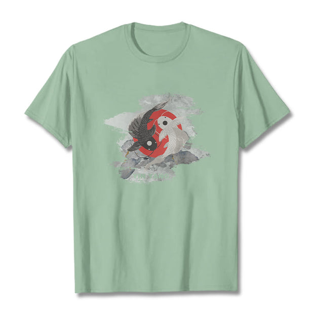 Buddha Stones Yin Yang Koi Fish Clouds Cotton Tee T-shirt