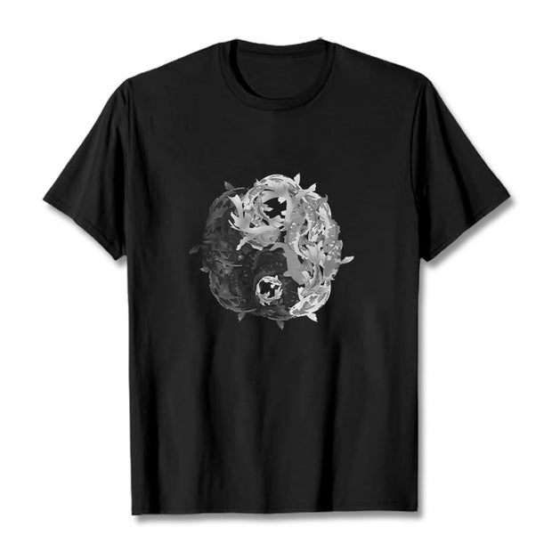 Buddha Stones Yin Yang Koi Fish Combination Cotton Tee T-shirt T-Shirts BS Black 2XL