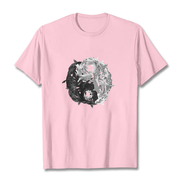 Buddha Stones Yin Yang Koi Fish Combination Cotton Tee T-shirt T-Shirts BS LightPink 2XL