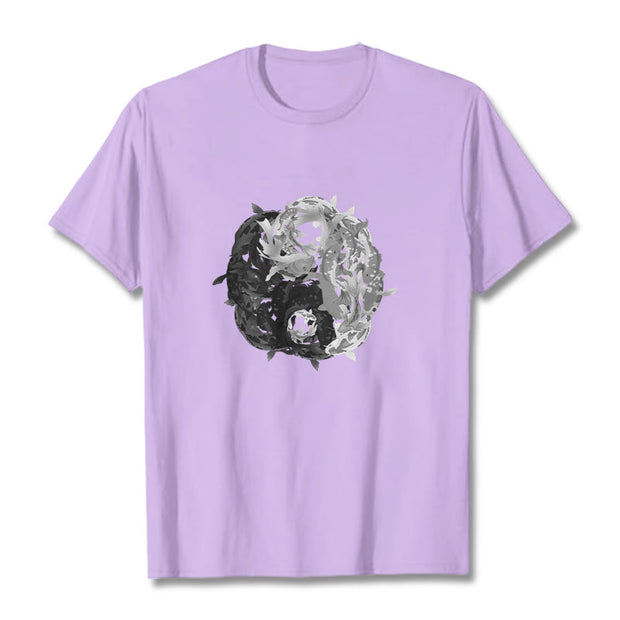 Buddha Stones Yin Yang Koi Fish Combination Cotton Tee T-shirt T-Shirts BS Plum 2XL