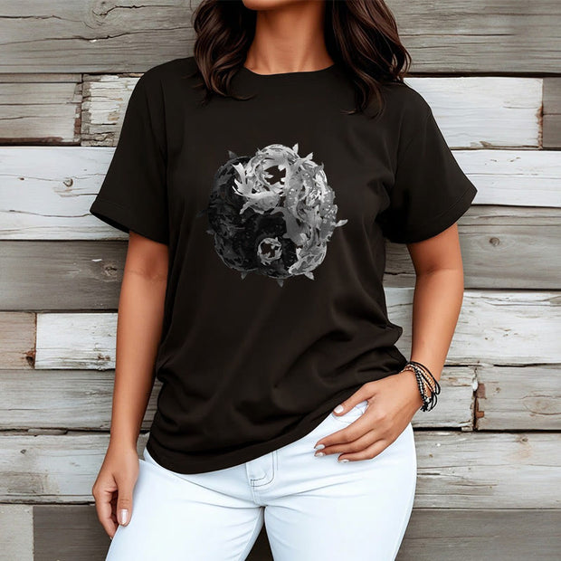 Buddha Stones Yin Yang Koi Fish Combination Cotton Tee T-shirt T-Shirts BS 5