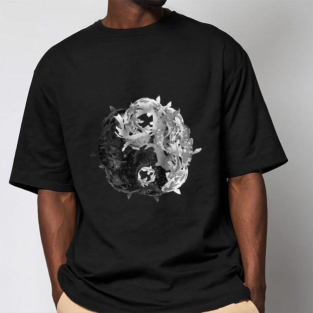 Buddha Stones Yin Yang Koi Fish Combination Cotton Tee T-shirt T-Shirts BS 6