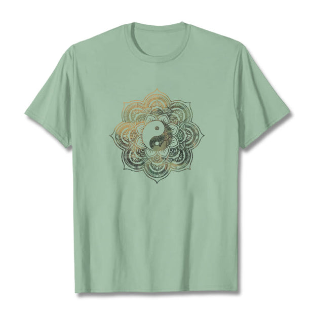 Buddha Stones Mandala Yin Yang Cotton Tee T-shirt T-Shirts BS PaleGreen 2XL