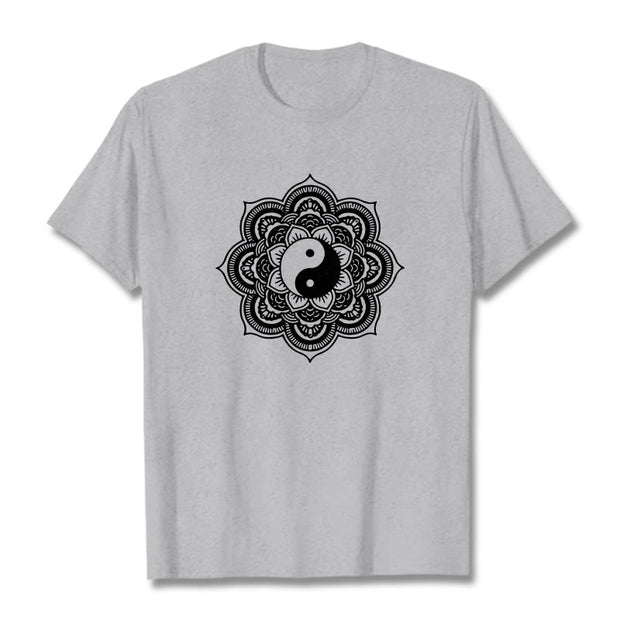 Buddha Stones Mandala Yin Yang Cotton Tee T-shirt T-Shirts BS LightGrey 2XL