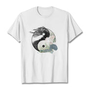 Buddha Stones Yin Yang Lotus Leaf Ink Painting Cotton Tee T-shirt T-Shirts BS White 2XL