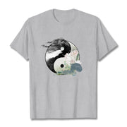 Buddha Stones Yin Yang Lotus Leaf Ink Painting Cotton Tee T-shirt