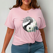 Buddha Stones Yin Yang Lotus Leaf Ink Painting Cotton Tee T-shirt T-Shirts BS 17