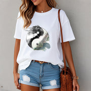 Buddha Stones Yin Yang Lotus Leaf Ink Painting Cotton Tee T-shirt T-Shirts BS 8